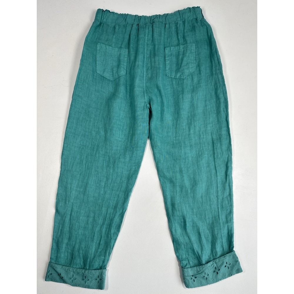 NWT! Bella Amore Women's Sz: L/XL Teal Wide Leg Linen Pants (b46) Made in Italy - Picture 4 of 5